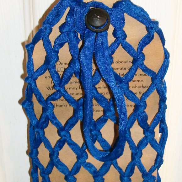OENOPHILIA NWT Greenophile Mesh Wine Bottle Bag Carry Tote Royal Blue - Picture 5 of 8